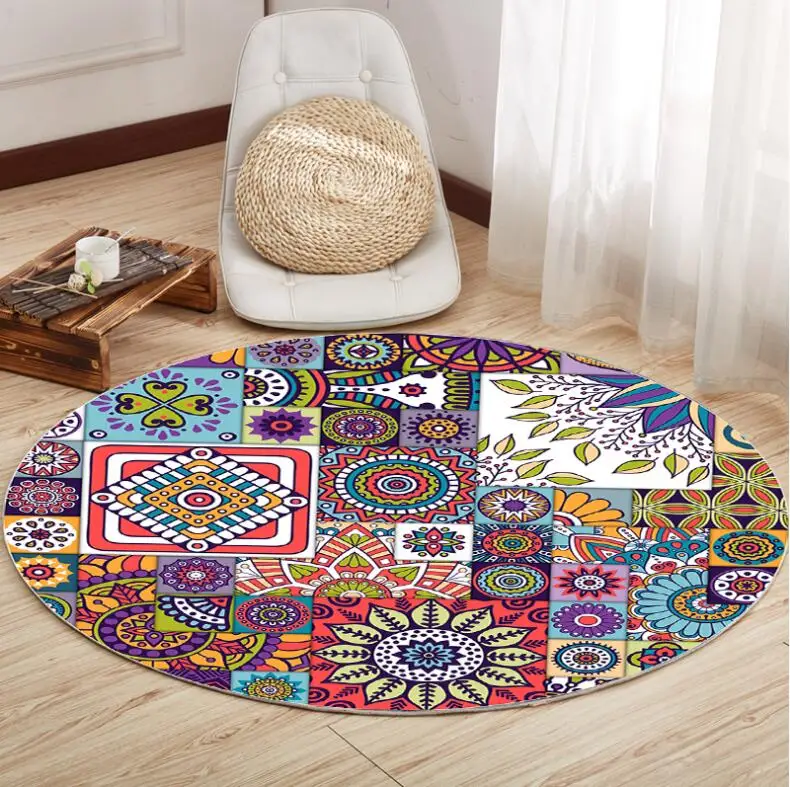 European Retro Ethnic Flannel Kitchen Bathroom Anti Slip round Rugs Home Entrance round floor carpet Door Mat tapis Decoration