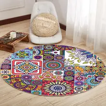 European Retro Ethnic Flannel Kitchen Bathroom Anti Slip round Rugs Home Entrance round floor carpet Door Mat tapis Decoration