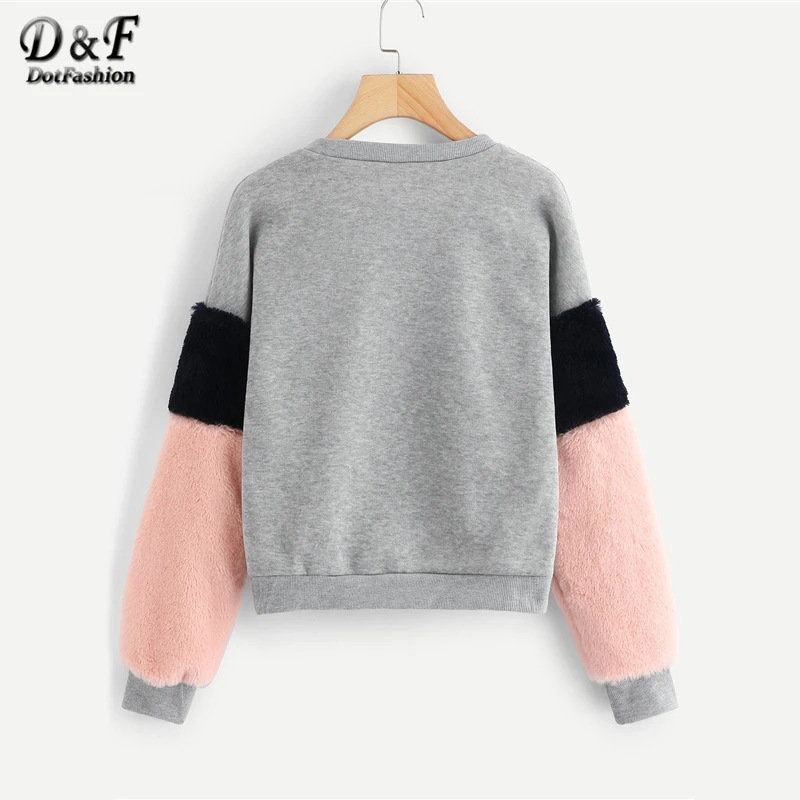 Dotfashion فو الفراء لوحة كم رمادي Colorblock البلوز النساء عارضة الخريف طويلة الأكمام الملابس الإناث البلوفرات البلوز Dotfashion فو الفراء لوحة كم رمادي Colorblock البلوز النساء عارضة الخريف طويلة الأكمام الملابس الإناث البلوفرات البلوز