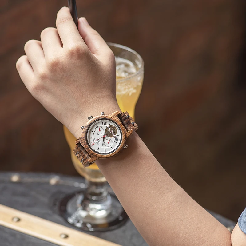 BOBO BIRD Men Mechanical Watch Luxury Wood Quartz Wristwatch montre homme automatique Watches Wooden and Metal Strap K-rQ27