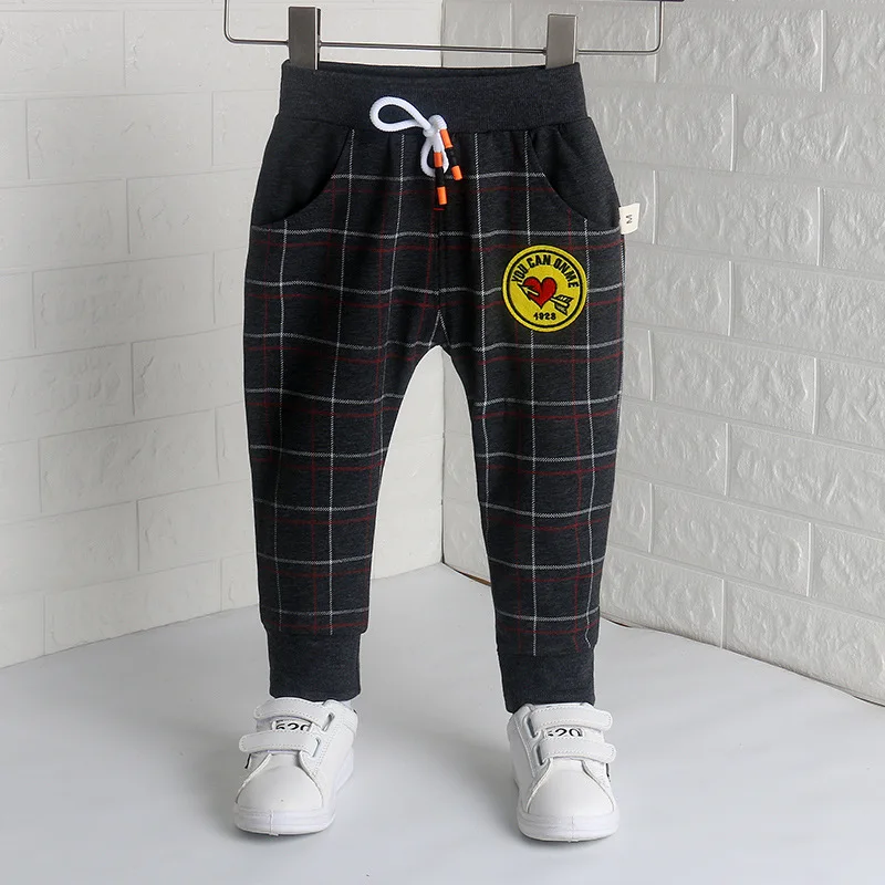 DIIMUU Autumn Fashion Boys Girls Trousers Children Clothing Kids Casual Clothes Cotton Plaid Elastic Long Pants Sports Bottoms