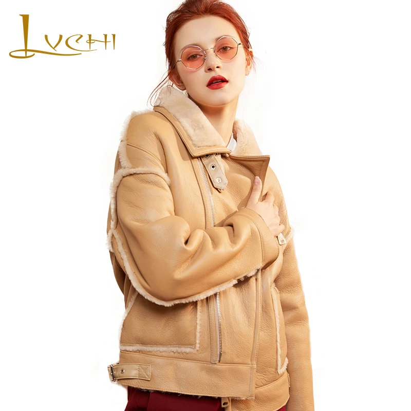 De Lvchi Mandarin Locomotive Turn Manteau 2019 Court Veste Véritable down Col Double Orange Fourrure Cuir Manteaux face En Réel gq4rqtF