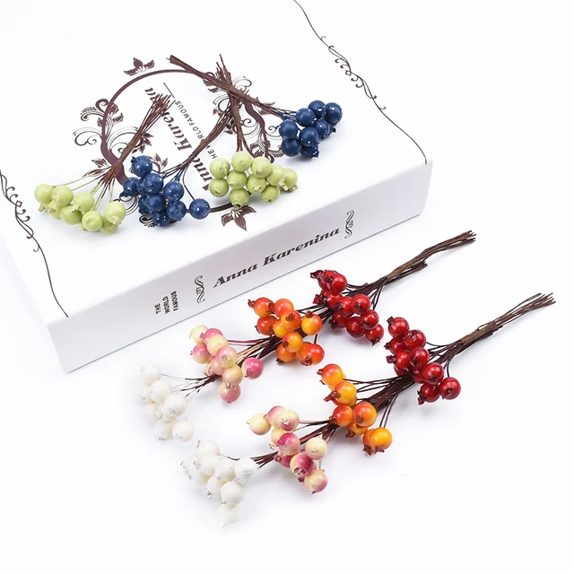 30 Dcs Mesterséges Növények Pe Cseresznye Gyümölcs Dekoratív Virágok Koszorúk Pomponok Diy Ajándékok Doboz Karácsonyi Díszek Otthoni Esküvőre - Image 4