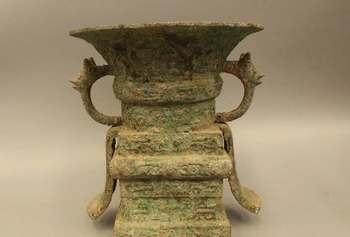 

11" Ancient Chinese Dynasty Palace Bronze Beast Dragon Bird Flower Bottle Vase