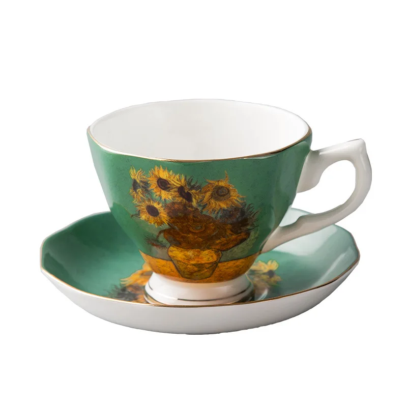 Хороший Ван Гог Известный Дизайн «масляная живопись» костяного фарфора Кофе Чайные пары Подсолнух Звездная ночь искусство чайный стакан Tasse кафе Tazas