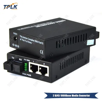 

1 pair 2 Port RJ45 1000M Media Converter 100% high quality RJ45 2port Ethernet port Media Converter SM External Power Supply