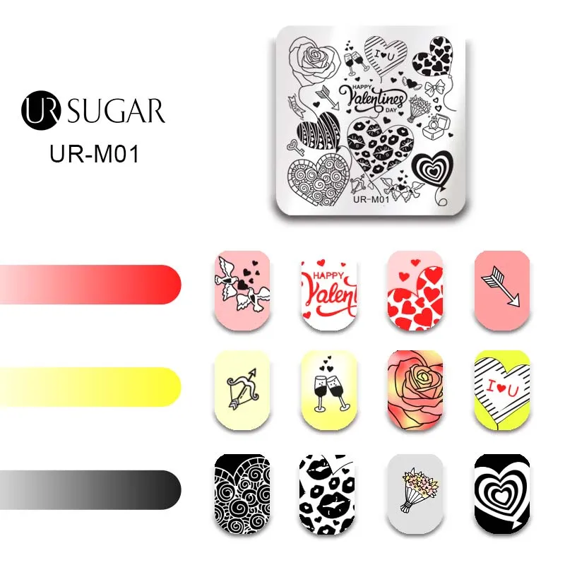 Ur Sugar шаблон для штамповки ногтей элегантный цветочный ромашка венок Цветы Серия Маникюр для дизайна ногтей DIY Изображение пластины - Цвет: UR-M01