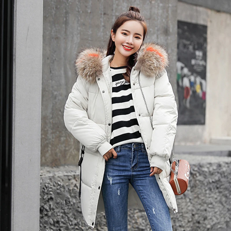 Beste Gekleurde Kraag Plus Size Vrouwen Winter Jas Parka Jas Lange Mouw Muts Bont Down Winterjas Vrouwen Dikker Jassen Dames Winter