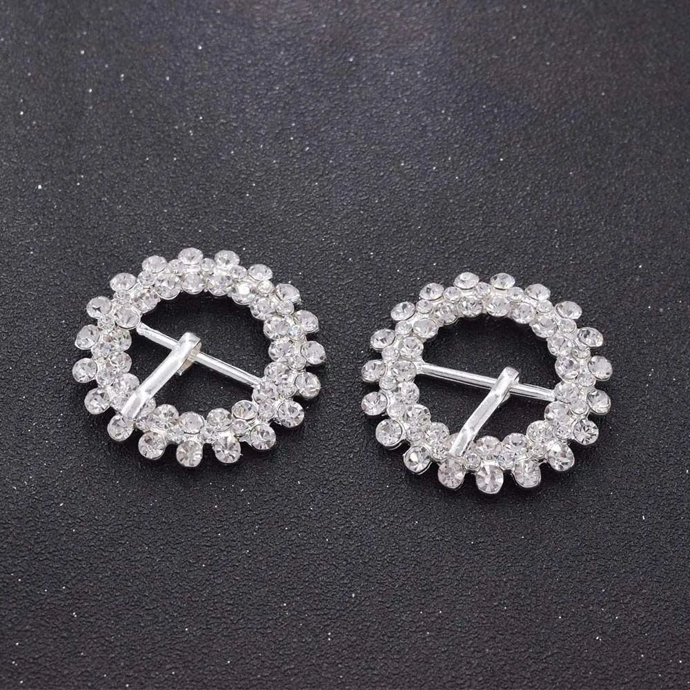 

Hot sale 2pcs Round belt buckles with rhinestones Pin buckles head for belts crystal appliques for garment accessories