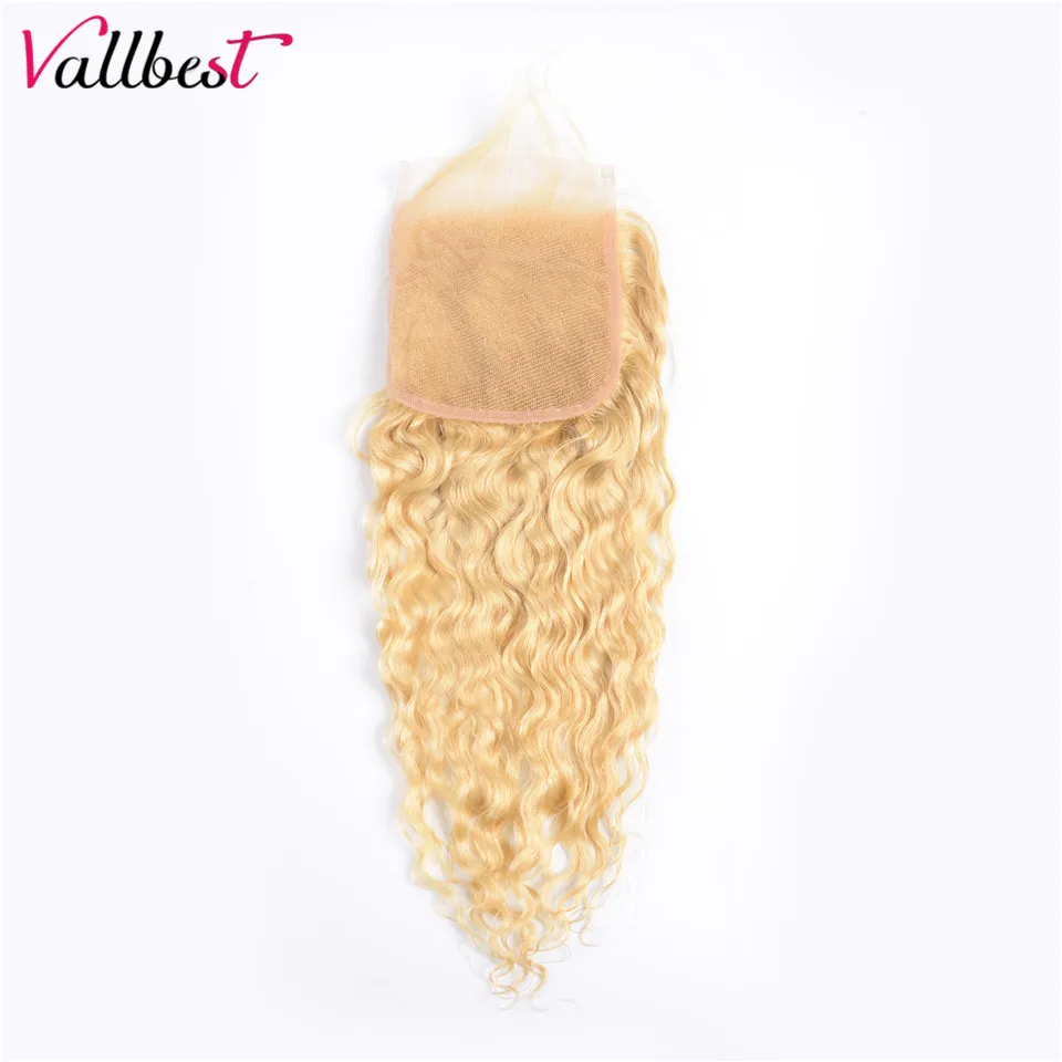 Vallbest бразильская холодная завивка Закрытие человеческих волос свободная часть 613 блонд цвет 4 X4 Кружева Закрытие remy волосы 8-20 дюймов
