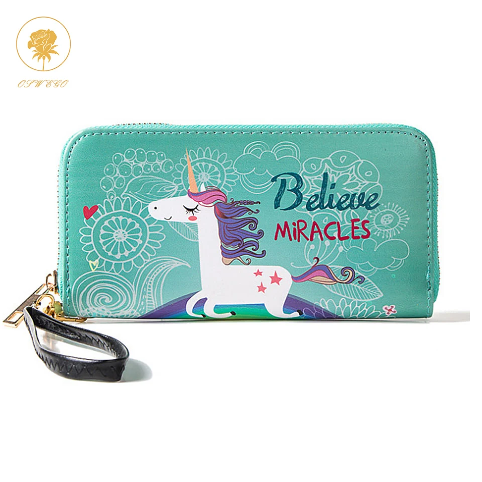 

OSWEGO Long Wallet Women Cartoon Animals Short Leather Female Small Coin Purse Hasp Zipper Purse Card Holder For Girls Money Bag