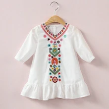 VORO BEVE Fille Robe Filles Robe 2017 Enfants Robes pour Filles Vêtements Filles V-cou Fleurs Broderie Robe Enfants Vêtements