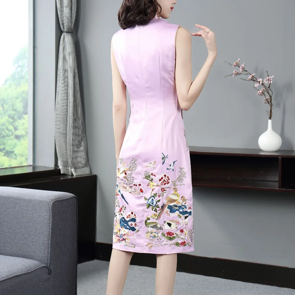 Вечерние летние платья без рукавов с вышивкой Cheongsam