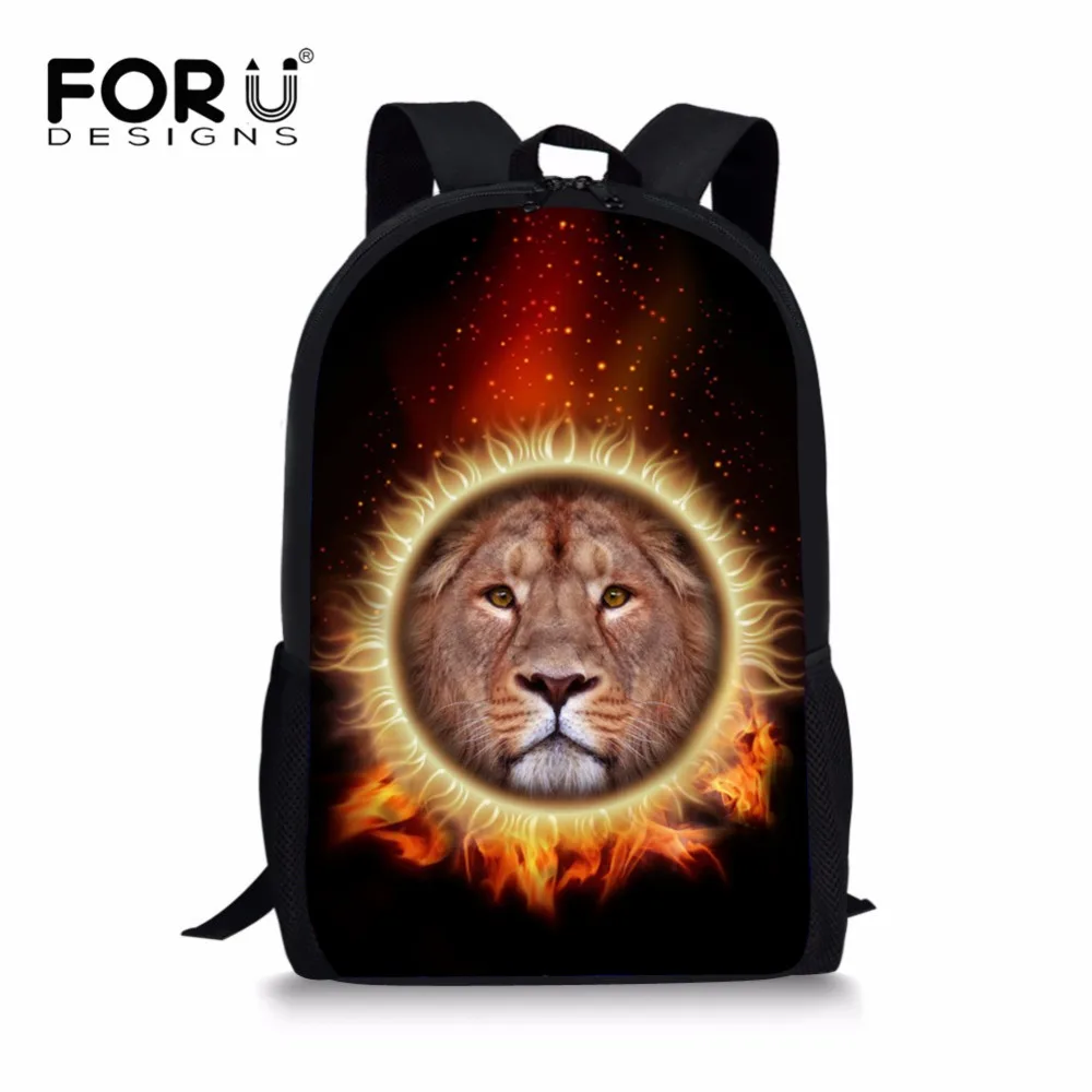 FORUDESIGNS/Школьная Сумка для мальчиков с 3D принтом льва, школьный рюкзак большой емкости, консервативный школьный простой рюкзак Mochila