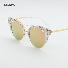 2017 جديد الأزياء جولة النظارات الشمسية النساء سبائك النظارات الشمسية العلامة التجارية تصميم الرجعية مرآة نظارات شمسية للنساء Oculos دي سول feminino(China)