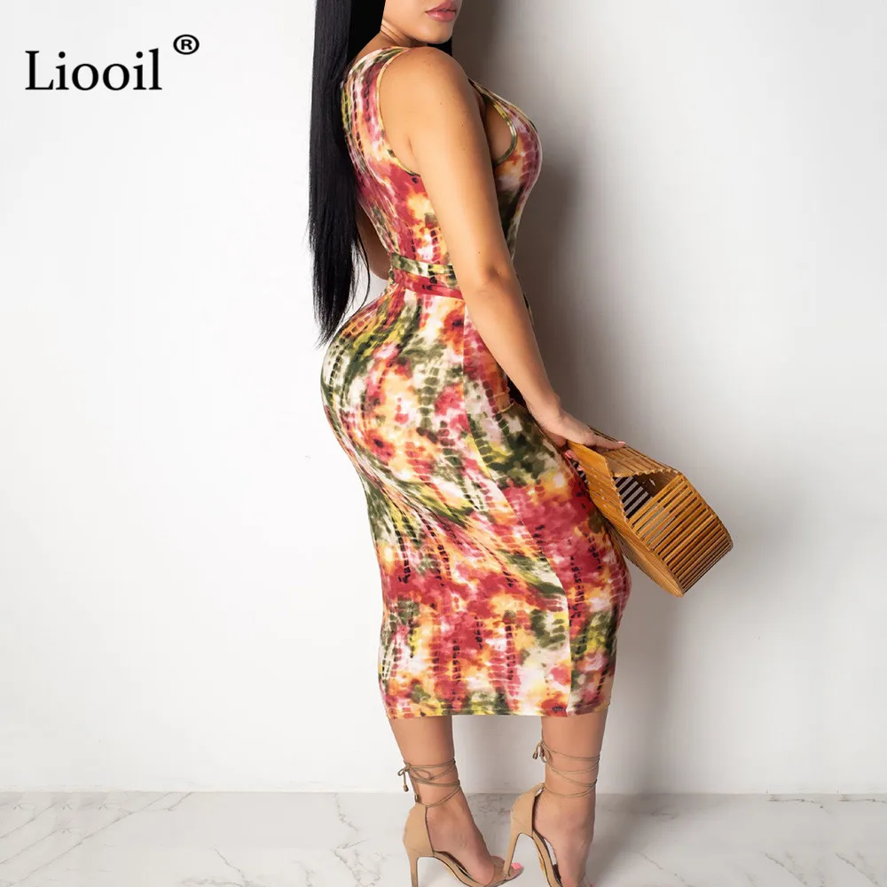 Liooil Tie Dye Midi платье Сексуальная Клубная одежда летняя одежда для женщин Новое поступление плюс размер облегающие платья женские вечерние ночные