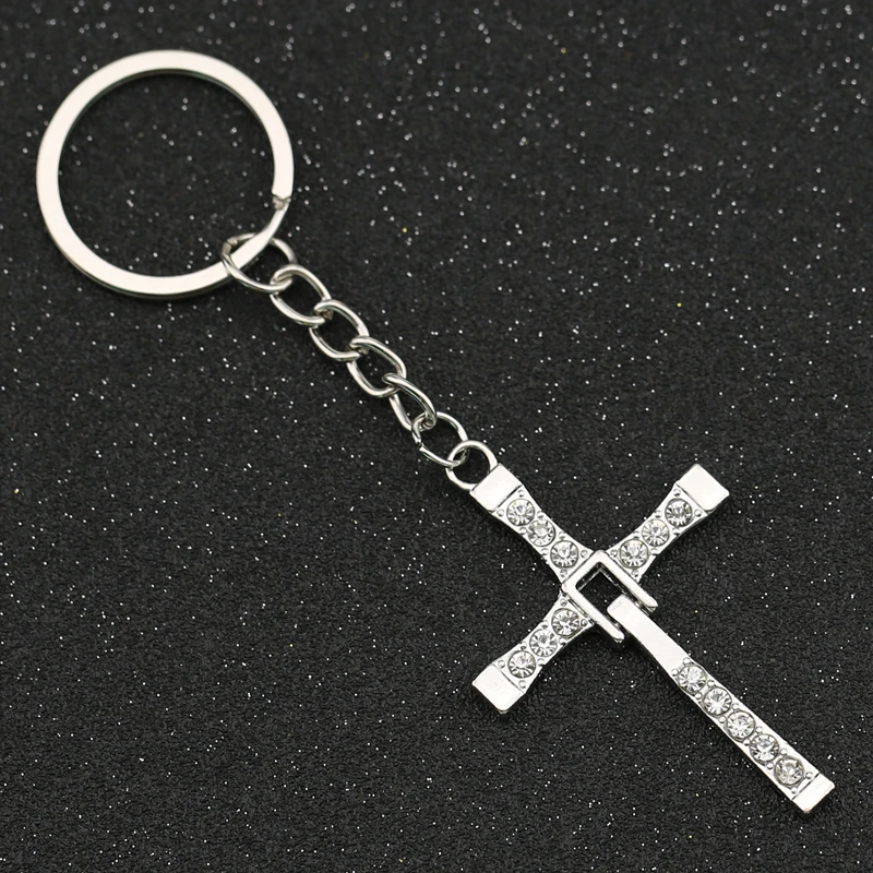 Брелок для ключей с фианитом серебристого цвета|crystal keyring|keychain crosskey holder |