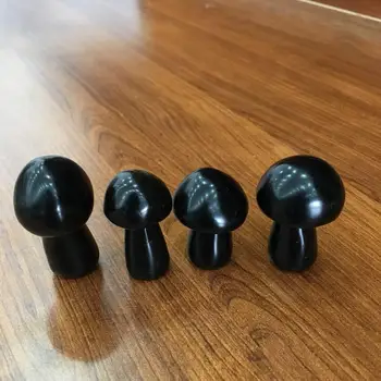 

natural hand carved black obsidian crystal mushroom very cute for gift