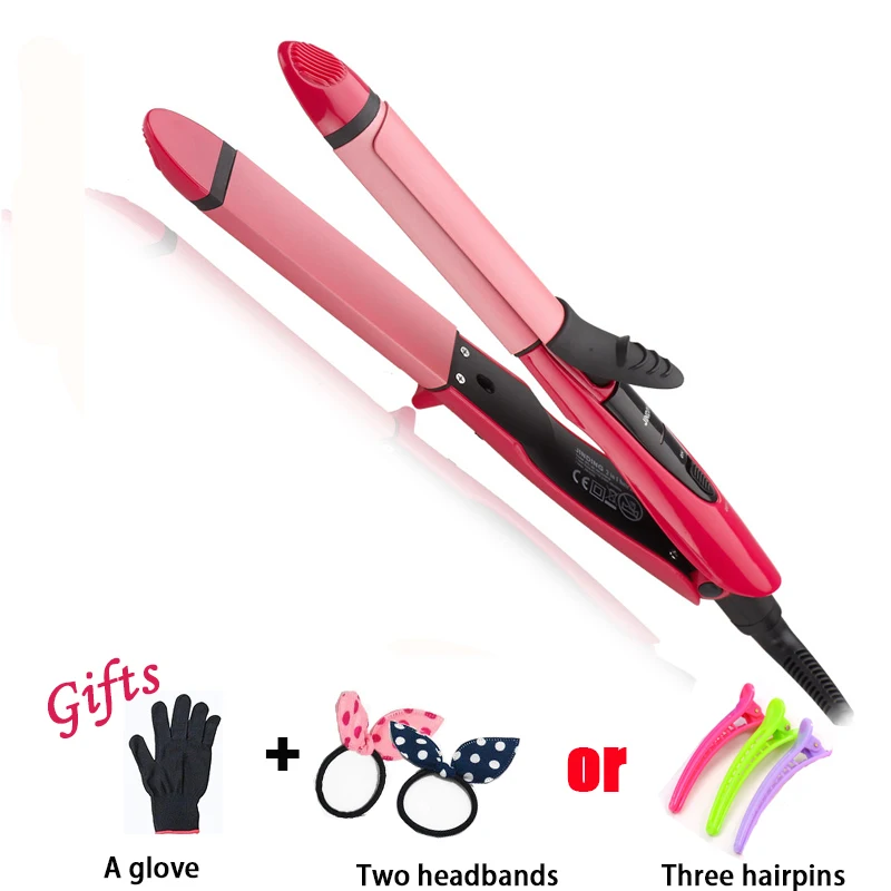 

Sale 2in 1 Hair Straightening Iron Hair Straighter and Curler Iron Straightening Ceramic Tourmaline curling iron Comb HC002