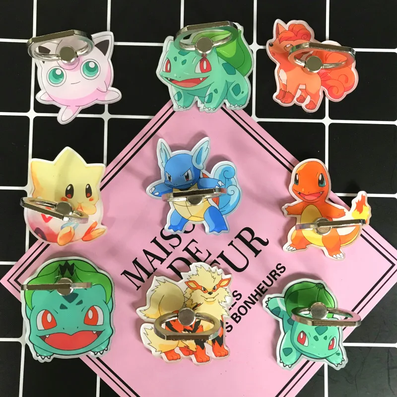 

2019 New Design 1 Piece Quality Acrylic Mobile Phone Finger Ring Holder Stand Cute Cartoon Pets Series Support for iPhone