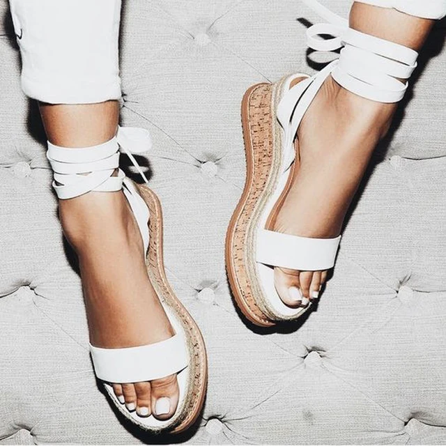 White espadrille platform sandals Clearance