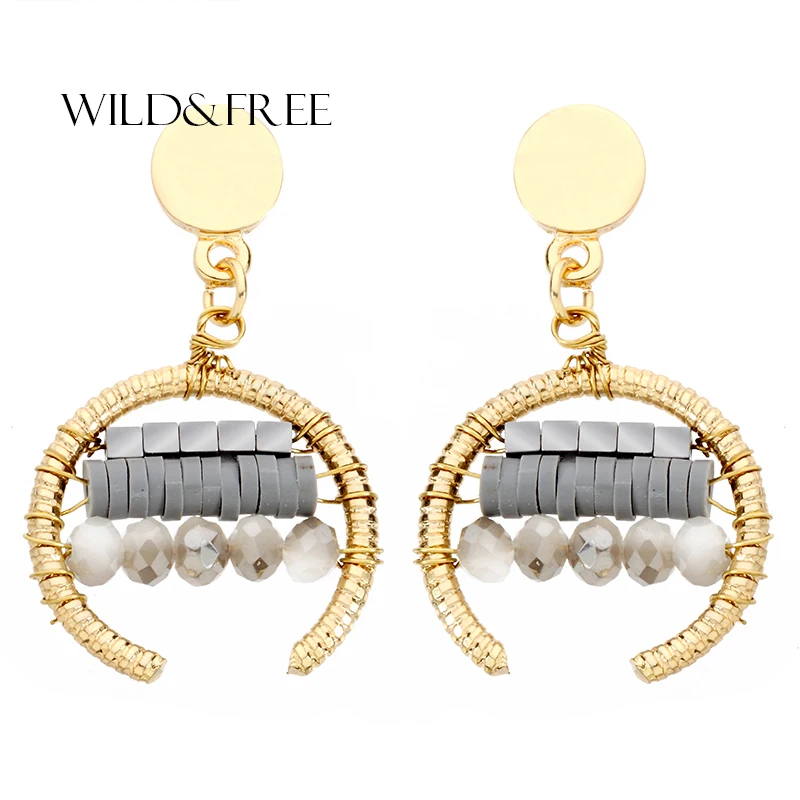 

Wild&Free Brand Jewelry Round Stud Earrings For Women Fashion Handmade Glass Stone Strand Beads Stud Earring Brincos Wholesale