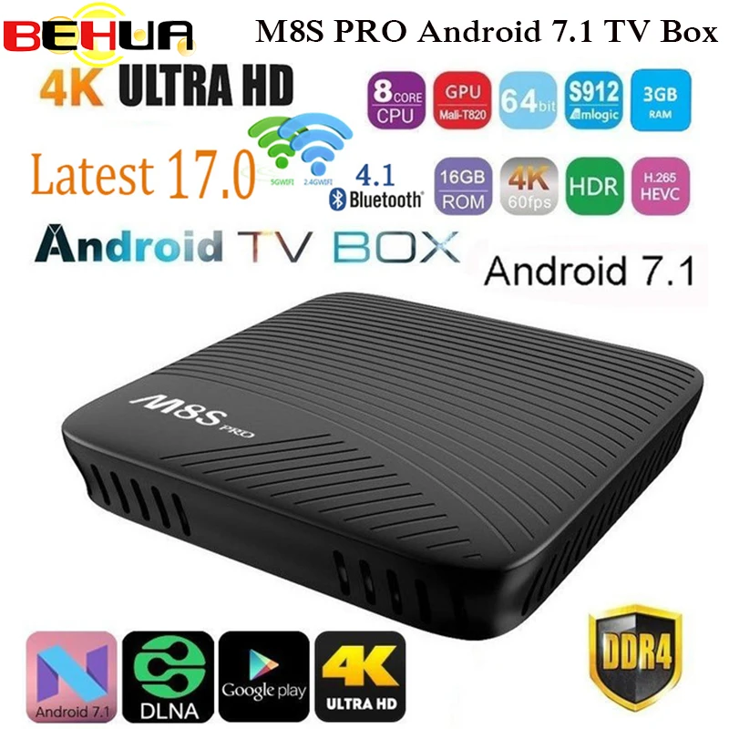 M8S PRO Smart Android 7,1 smart ТВ Box Amlogic S912 Восьмиядерный 3 ГБ DDR4 32 ГБ 2,4 г и 5 г WiFi BT 4,1 Airplay Miracast 4 К Media player