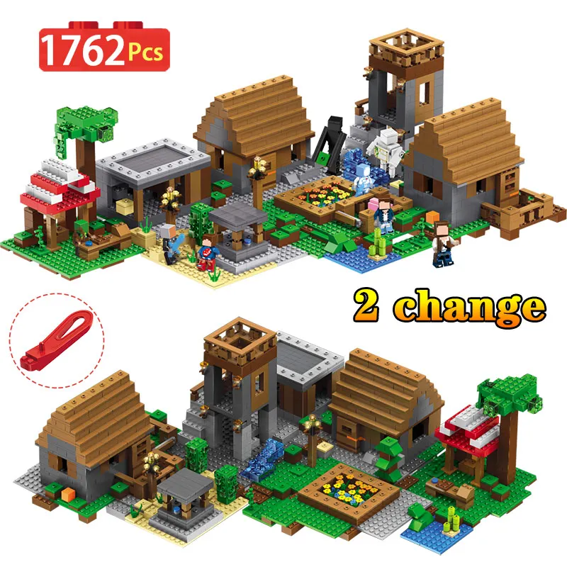 

1762PCS My World Building Blocks Legoingly Minecrafted Village The Farm Series Mini Kits Figures Educational Toys For Children