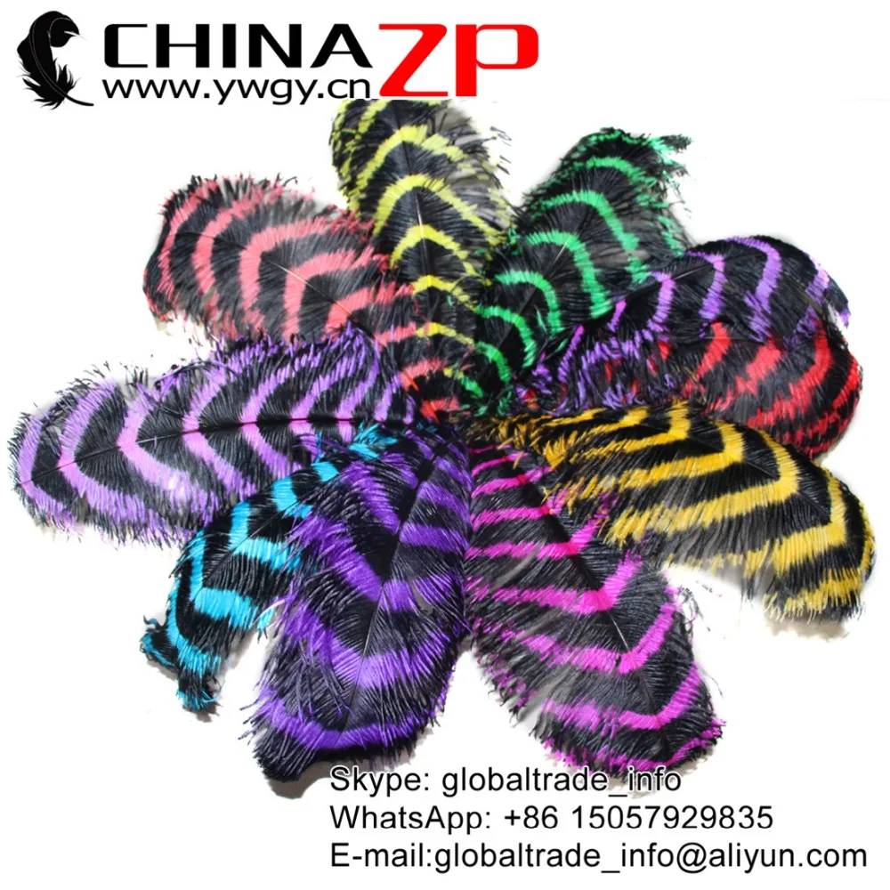 

CHINAZP Factory 28"-30" 70-75cm 50pcs/lot Good Quality DIY Decoration Dyed Mix Colors Striped Large Ostrich Feather