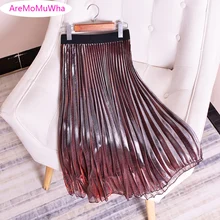AreMoMuWha/Новинка; Модные Цветные сетчатые юбки для женщин; милая легкая бархатная плиссированная юбка; винтажная бальная юбка до середины икры для вечеринок; Mh010