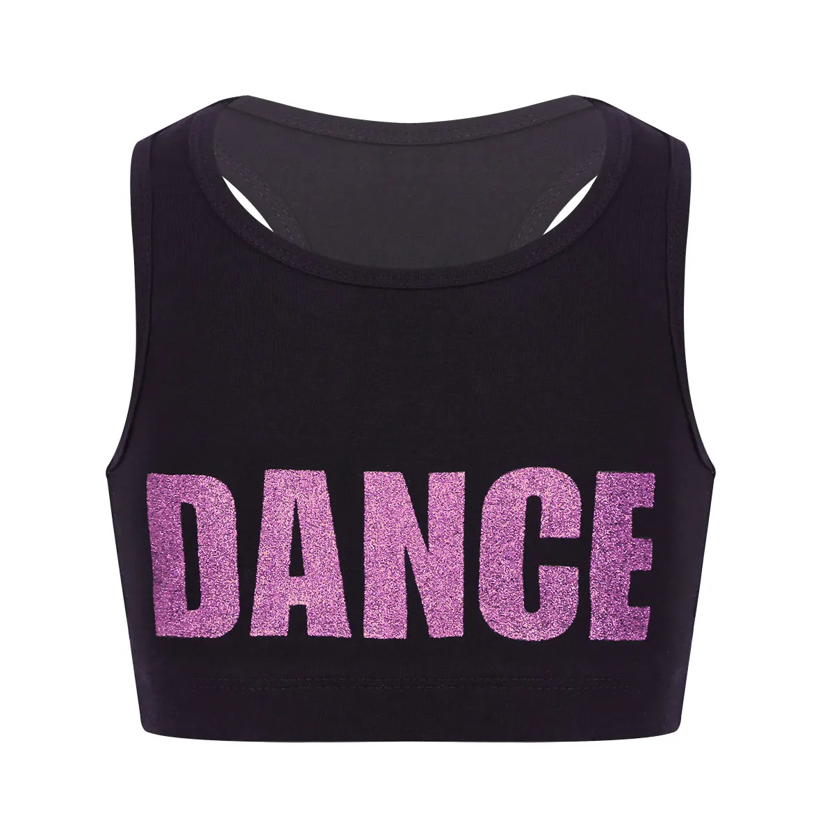 Детский топ без рукавов с блестящими буквенными принтами для танцев, спортивный бюстгальтер для танцев, сценических тренировок, гимнастических футболок - Цвет: Pink