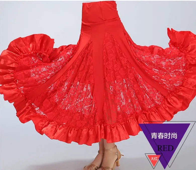 Ballroom Dance Skirt Modern Standard Waltz Lace Circular Competition Dance Dress Belly Boho Gypsy