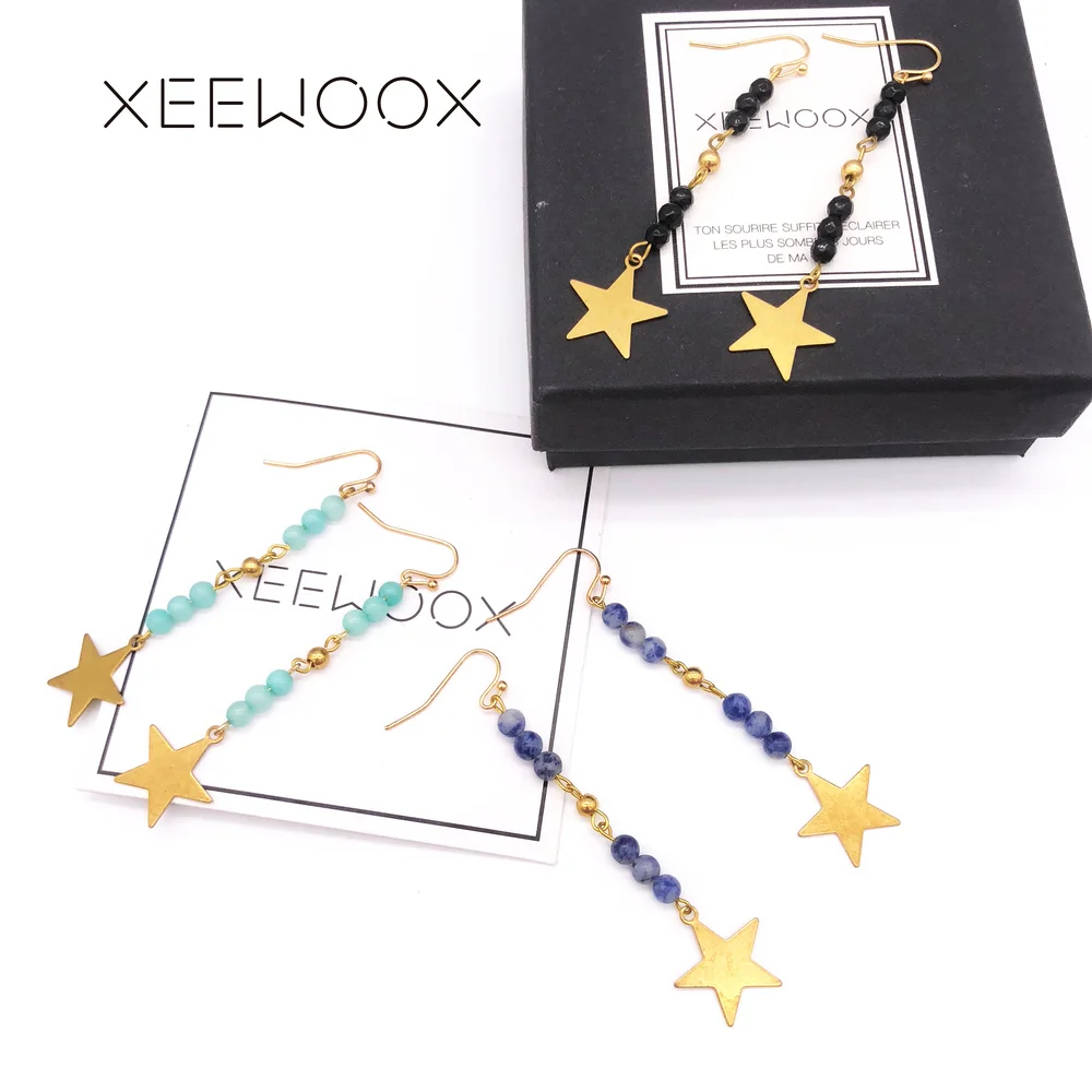 XEEWOOX 2019 новые серьги из натурального камня простые геометрические сплава модные