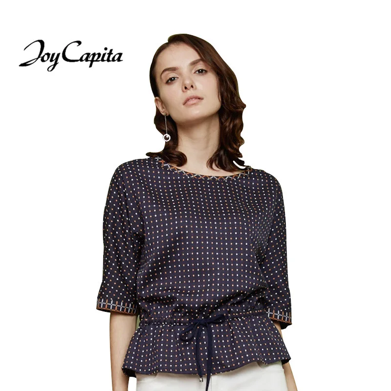 Joy Capita 2017 Spring Women Plaid Blouse Half Sleeve Round Collar Loose Shirts Fashion Streetwear tops Tee Blusas Clothing |