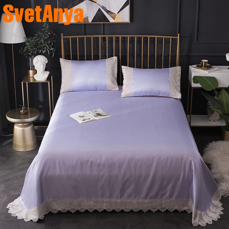 

Svetanya Cool 1*flat Sheet+2*Pillowcase Bedspread Coverlets Set Twin Full Queen Double Size foldable Soft Solid Color
