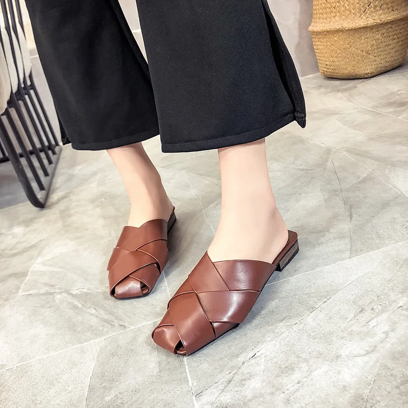 

Women's Slippers 2019 Socofy Shoes Without Heel Ladies Flip Flops Cover Toe Slides Lady Cross-tied New Soft Flat Flip-flops