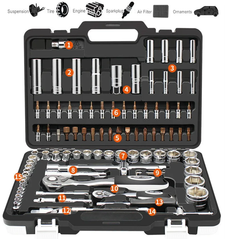 

94Pcs Car Repair Tool Kit Spark Plug Socket Auto Maintenance Tool Set Extension Rod Ratchet Spanner with Spinner Hexagonal G94