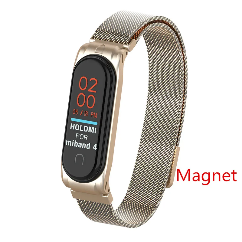 Vintage gold Magnet Металлическая пряжка mi Band 4 3 из нержавеющей стали ремешок mi band 4 3 браслет для Xiaomi mi 3 4 магнитный металлический браслет из нержавеющей стали - Цвет: Vintage gold Magnet