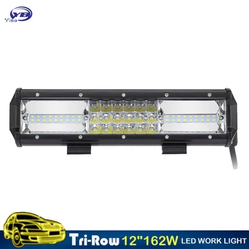 

YB Yiba Tri-row led bar 12inch 162W LED Work Light Bar Offroad Driving Lamp Combo Beam for Jeep Truck SUV ATV 4x4 4WD 12v 24v