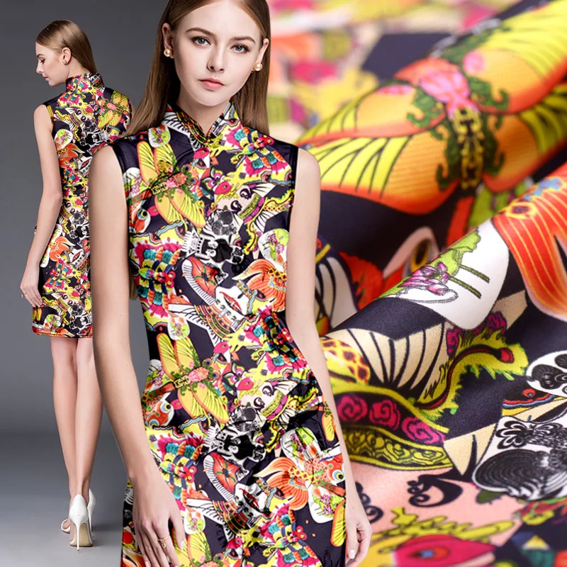 Digital Printing stretch silk satin fabric drape dress shirt silk fabrics wholesale high quality