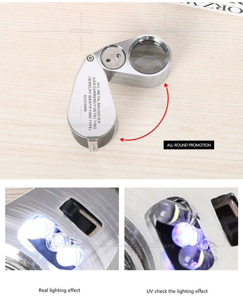 XinXiang 40X Magnifier Ultraviolet Light LED Metal Foldable Eye Magnifying Glass Illuminated Jewelry Microscope Loupe Magnifier  (5)