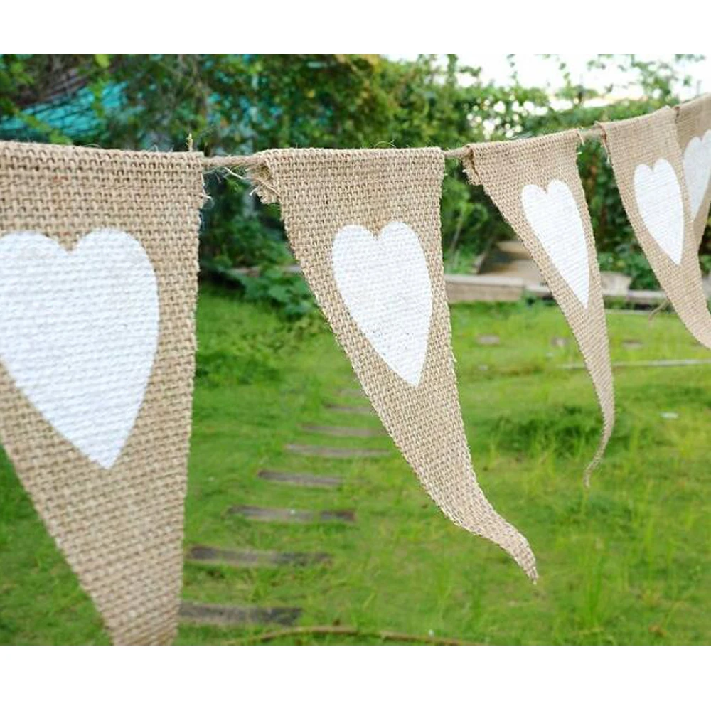 13 Flags Vintage Jute Hessian Burlap Bunting Banner Wedding Decoration Party Event DIY Decor Banner