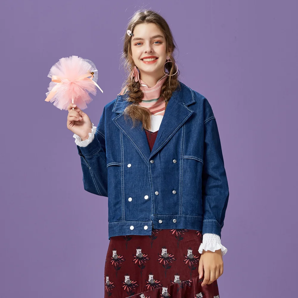 Very best  Metersbonwe Jean Jacket for Women Turn-down Collar Loose Blue Fashionable Women Coats Female Outwea