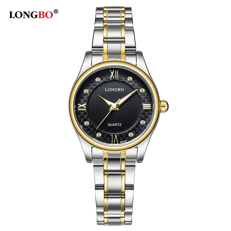 LONGBO модные брендовые повседневные бизнес-часы из нержавеющей стали водонепроницаемые кварцевые часы Роскошные наручные часы Мужские часы 80147 - Цвет: Women Gold Black