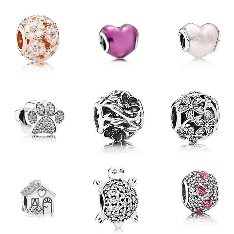 

S925 Sterling Silver Beads Love Flowers House Accessories Jewelry Fits Charm Bracelet DIY Women Gift