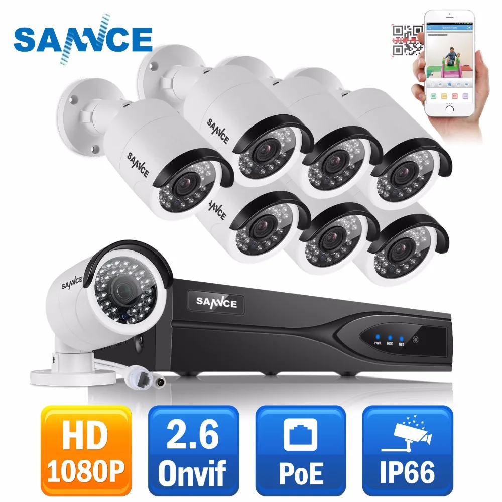 SANNCE 1080 P PoE, сетевые система видеонаблюдения(8) 2.0MP Открытый IP Камера Водонепроницаемый P2P ip-камера видеонаблюдения комплект 2 ТБ HDD