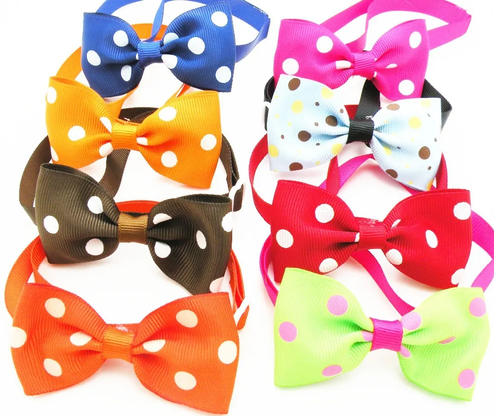 50PC/Lot Polka Dots Pet Dog Cat Bow Ties Collars Ribbon Neckties