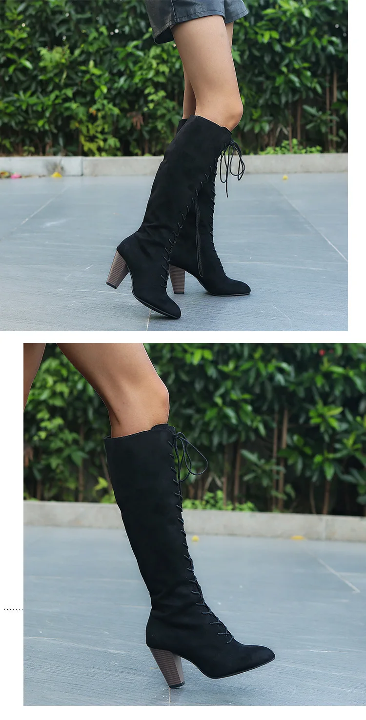 Женская осенне-зимняя обувь женские ботфорты на высоком квадратном каблуке женские мотоботы черного цвета, размеры 35-43, цвет черный, верблюжий