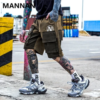 

MANNAN Color Patchwork Cargo Shorts Men Summer Streetwear 2019 Hip Hop Sweat Knee Length Workout Clothing Harem Beachshorts