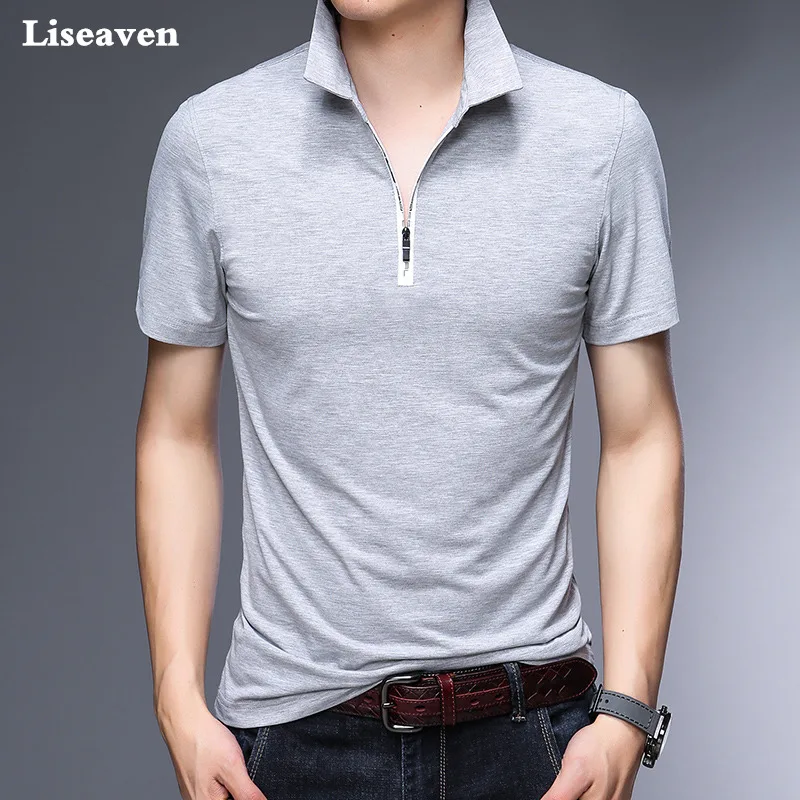 Liseaven-Turn-down-Collar-T-Shirt-Men-s-Clothing-Cotton-T-Shirts-Solid ...
